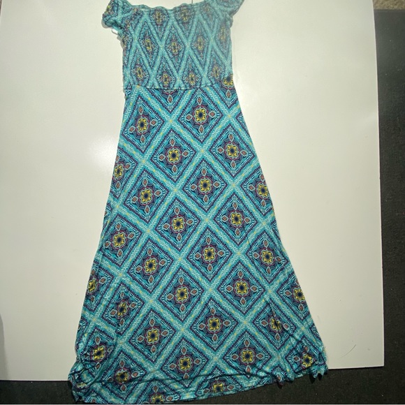 Loft Beach Blue Smocked Off The Shoulders Short Sleeve Flowy Maxi Dress XS - Picture 2 of 14